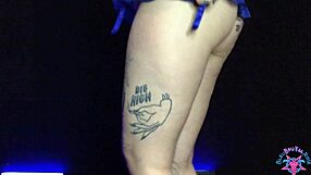 Hot tattooed blonde PAWG Bleuberry twerks huge ass in lingerie heels teases cock.