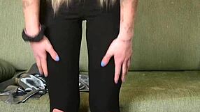 I adore Hazel Ash modeling shiny button down yoga leggings photoshoot