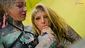 Tattooed Split Tongue Lesbians Toy Anal ATM Tease