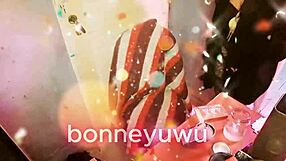 bonneyuwu sucks dildo in miniskirt on bed