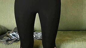 I adore Hazel Ash modeling shiny button down yoga leggings photoshoot