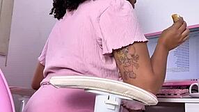 Curvy Ebony Babe Eats Works and Farts Her Huge Ass!