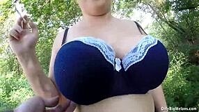 Chubby czech amateur's huge tits fondled outdoors casually