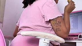 Curvy Ebony Babe Eats Works and Farts Her Huge Ass!