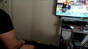 oh man... playin video games but this big ass blonde milf in miniskirt wants bareback sex now??