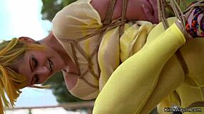 god i love seeing this hottie bound in yellow tights outdoors