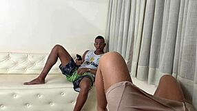 Hey, stepmom sneaks a peek at her big pussy for the stepson while dad's out working