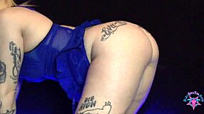 Hot tattooed blonde PAWG Bleuberry twerks huge ass in lingerie heels teases cock.