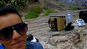 wanna watch this short-haired tattooed milf ride cock on the beach?