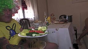 i spot romanian milf bent over take big cock cumshot in orgy then eat her wet saggy tits pussy