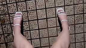 Tingxuan's Barefoot Heels Catch Hot Cum Blast