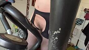 hairy milf hits fetish gym workout hard