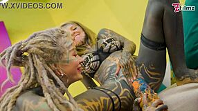 Tattooed Split Tongue Lesbians Toy Anal ATM Tease