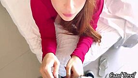 Redhead slut calls hotel janitor to room for ass shaking feet worship while boyfriend shops!