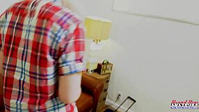 Blonde teen Annie Archer gags on cock then bends for intense big tits pound