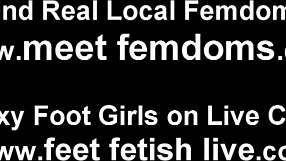 Stocking-clad babe kneels to suck my toes in femdom foot fetish!