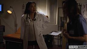 latina doctor seduces petite nurse with pussy licking to avoid hospital trouble