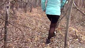 Married Wife's Pantyhose Outdoor Temptation Ends in Mouthful