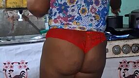 Naughty Ebony BBW Cameltoe Tease Kitchen