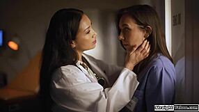 latina doctor seduces petite nurse with pussy licking to avoid hospital trouble