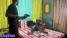 backstage wild ebony whore gets deep cock hole dug shaved pussy fucked hard behind scenes