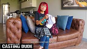 petite 18yo redhead Latina gags on massive cock in sloppy deepthroat casting