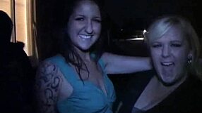 Petite brunette coed teases at university party before group pussy fucking and cumshots