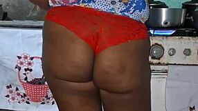 Naughty Ebony BBW Cameltoe Tease Kitchen