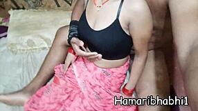 Hot wife fucked hard in pink saree! Black bra barely contains her as she takes it deep!