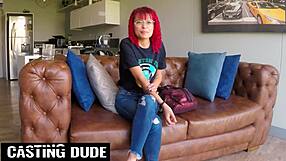 petite 18yo redhead Latina gags on massive cock in sloppy deepthroat casting