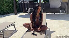 Imagine getting bent over poolside for rough ebony fucking with Stephanie Raee and JMac's big cock