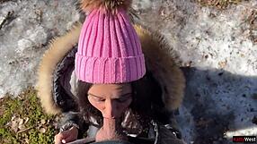 i let stranger fill my pussy with cum in snowy forest creampie