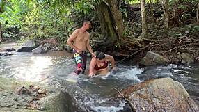 Latina bends over beach bareback, big cock rides to outdoor creampie