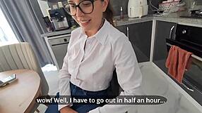 Stepsister's jeans ripped open for rough anal creampie before her interview