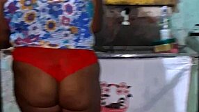 Naughty Ebony BBW Cameltoe Tease Kitchen