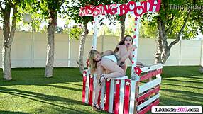 watch these college lesbians lick hairy pussies in public kissing booth!