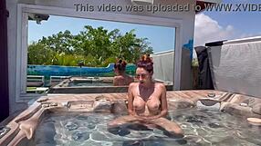 italian milf artemisia love fingers her big tits pussy naked in outdoor jacuzzi