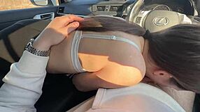 my girlfriend bent over doggystyle facefucked in car mouth cumming public lot