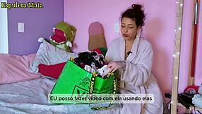 HOT BRAZILIAN BRUNETTE FLASHES HER PANTY STASH AND LINGERIE TITS IN STEAMY SOLO TEASE!