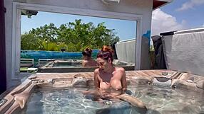 italian milf artemisia love fingers her big tits pussy naked in outdoor jacuzzi