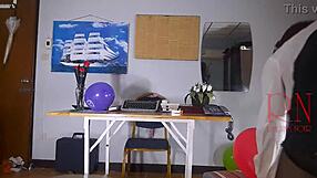 Secretary Inflates Balloons Masturbates Nude In Pantyhose Leggings At Office