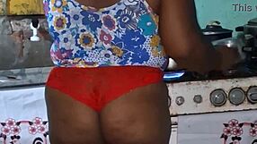 Naughty Ebony BBW Cameltoe Tease Kitchen