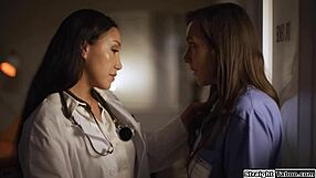 latina doctor seduces petite nurse with pussy licking to avoid hospital trouble