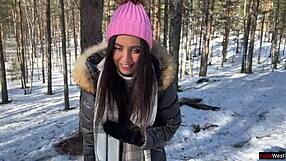 i let stranger fill my pussy with cum in snowy forest creampie