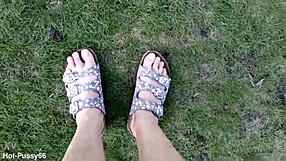 ever wondered about bare feet slipping into latschen for outdoor solo fetish fun?