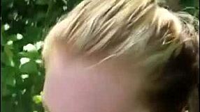 Cute blonde tinder girlfriend kneels for friend's pov public outdoor blowjob