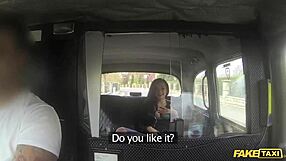 Brunette hops in fake taxi and works out hard on driver's cock