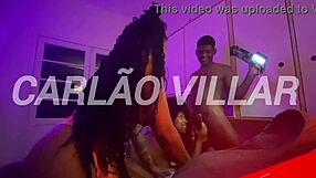 brazilian brunette chokes on monster cock while group fucks curly friend