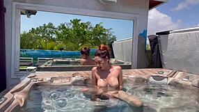 italian milf artemisia love fingers her big tits pussy naked in outdoor jacuzzi
