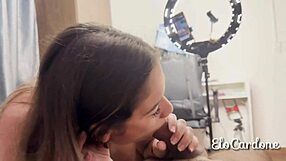 pretty latina gags deep on muscular friend's monster cock as husband catches